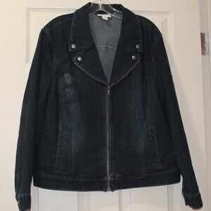 Style & Co. Dark Blue Denim Moto Jacket with a Zipper & Snaps, Size XL